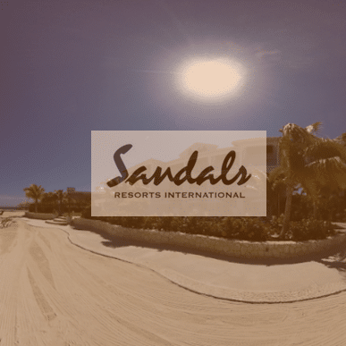 360 VR video still showing exterior of a Sandals Resort