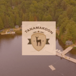 Drone video still showing the shoreline of Camp Tanamakoon